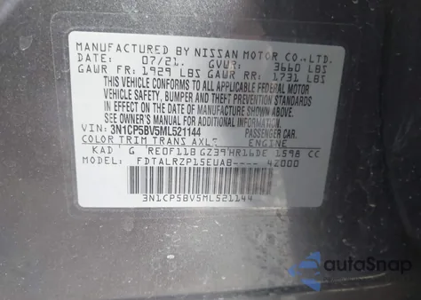 2021 Nissan Kicks S Xtronic Cvt z USA, uszkodzony, nr VIN 3N1CP5BV5ML521144